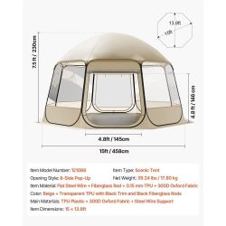 Pop up Bubble Tent, 15 x 13.8 ft Waterproof & UV-Resistant, Clear Camping Tent Shelter, Outdoor Garden Dome Igloo Tents with Windows, 540° Panoramic V