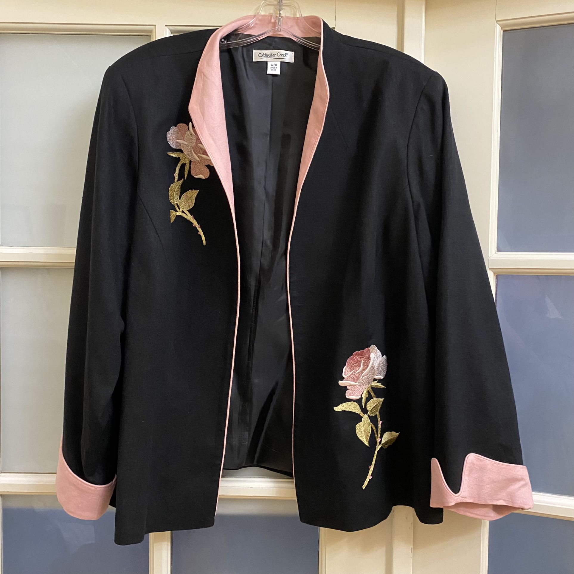 Black with Pink Rose Cold Water Creek Suit Jacket