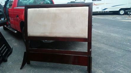 Mahogany Queen Bed With Suede on headboard