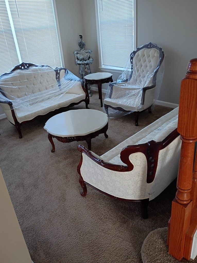 Antique Couch And Love Seat Set With Tables.