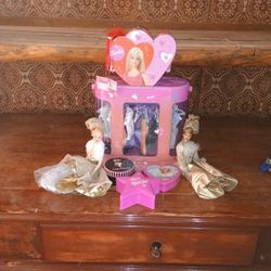  Barbie Rotating Closet And Holiday Barbie Dolls With Two Boxes And Two Tins Filled With Accessories Five Can Outfits With Several Pairs Of Shoes And 