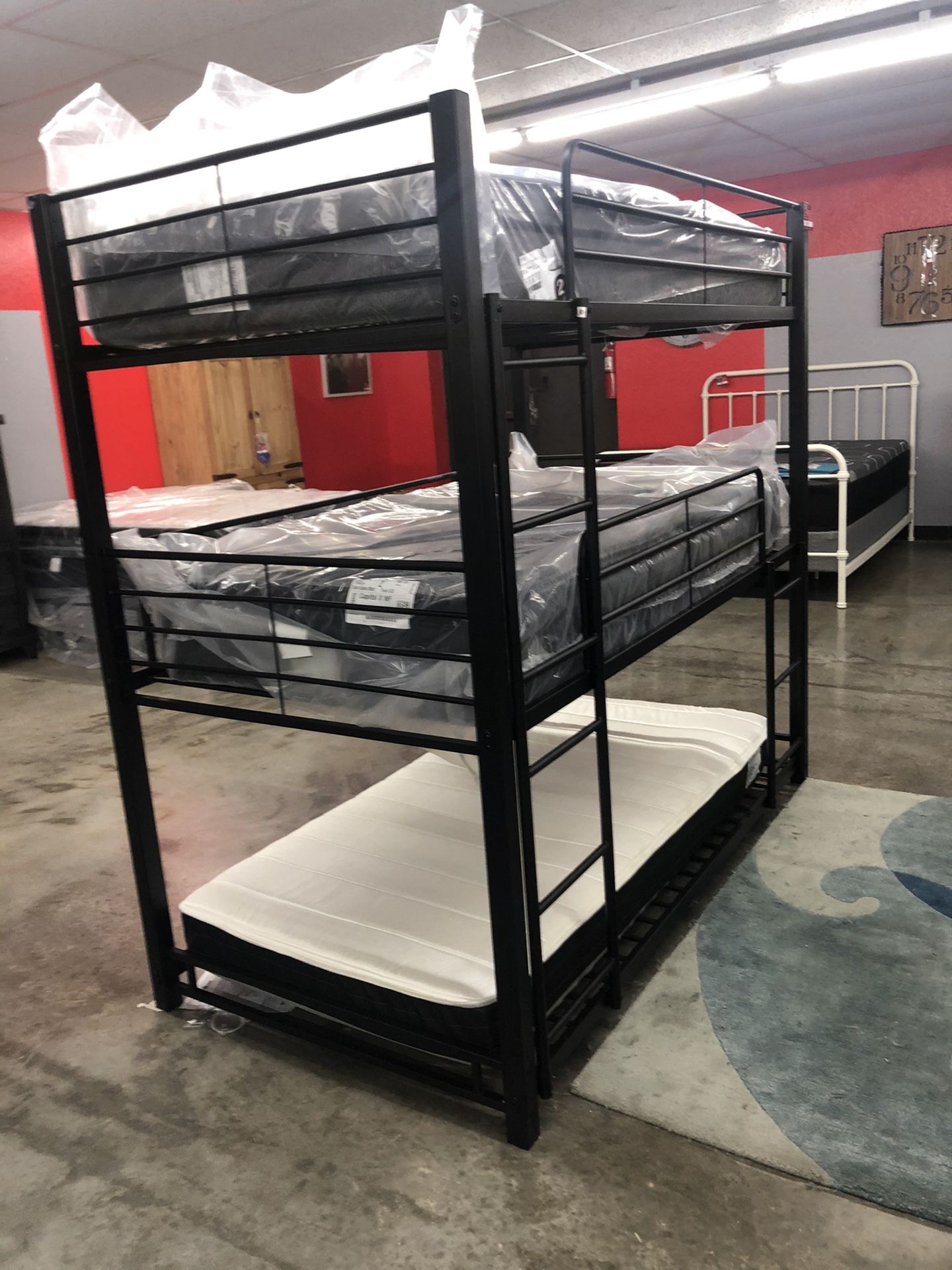 Twin Metal Triple Decker Bunk Bed On Sale Now!! $39 down Everyone Is Approved!  