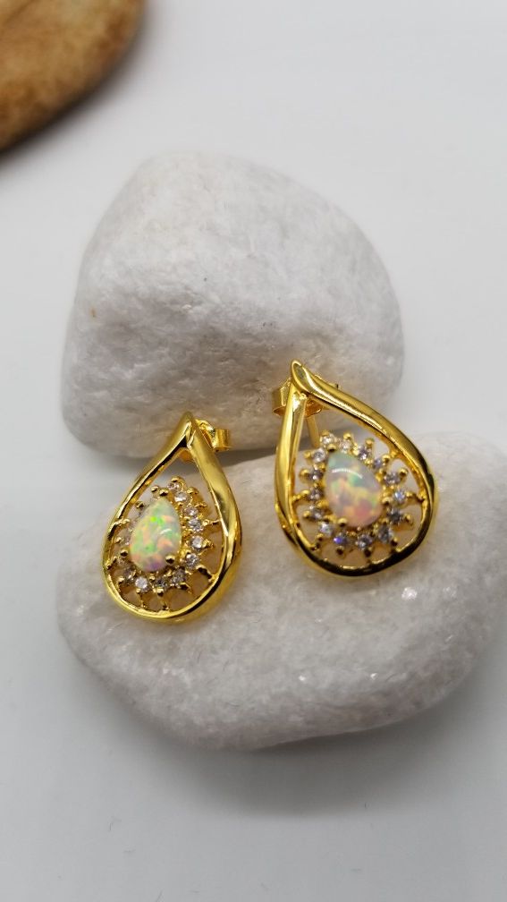 Lab Created, Opal Earrings.