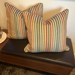 2 High End Thomasville At Home Boho Striped Feather Down Pillows