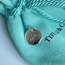 Tiffany Silver Letter K Alphabet Initial Round Circle Notes Charm Pendant NEW