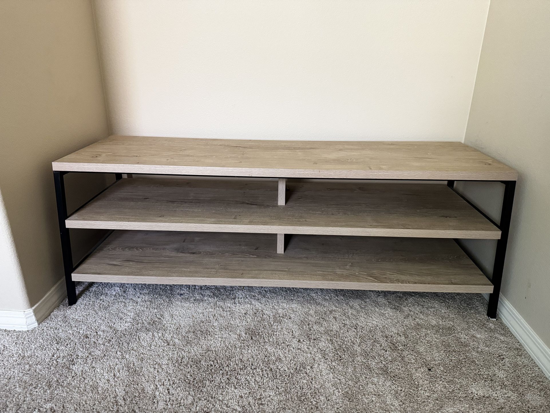 Modern 3 Tier Wooden Storage Shelves OR TV Table with black metal frame For Living Room/foyer OR Console Table Behind Couch