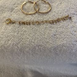 Gold Plated Never Worn Nose To Ear Ring & Hoop Earrings 