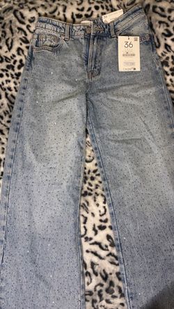 Stradivarius Wideleg Studded Light Blue Women's Denim Jeans