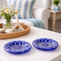 Sydenstricker USA 1980s 2 Pebbled Lace Embassy Fused Glass Dishes, Signed, 4.5”