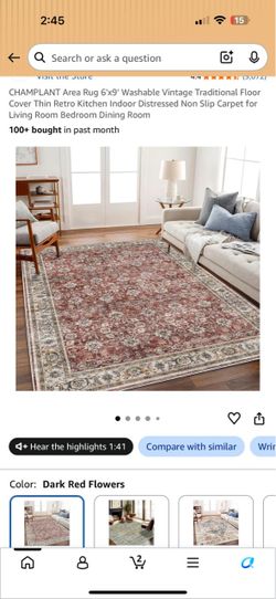 CHAMPLANT Vintage Area Rug 6x9 Dark Red