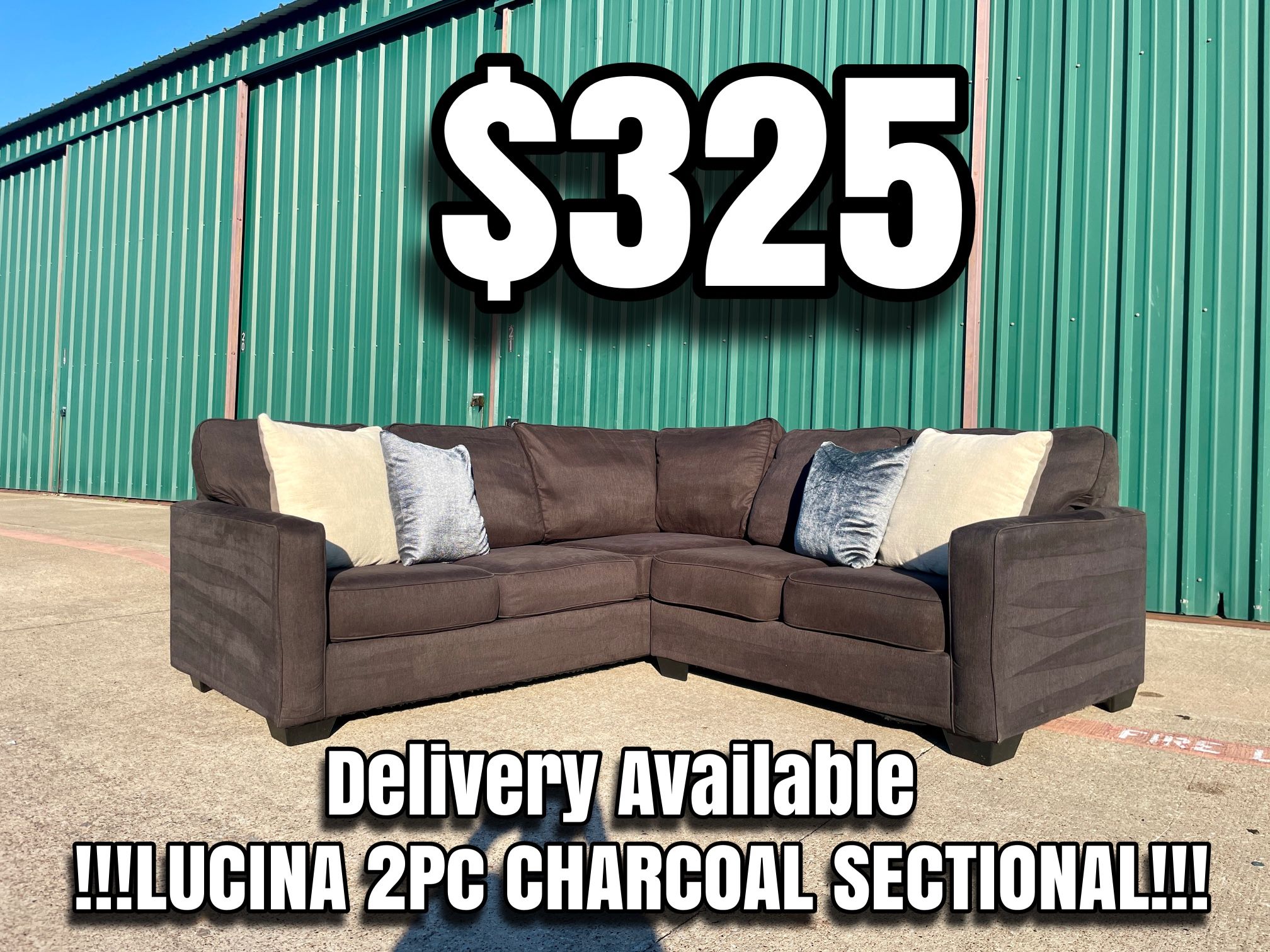(Delivery Available) !!!LUCINA 2PC CHARCOAL SECTIONAL!!!