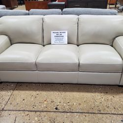 Beige With White Stiching Leather Sofa (NEW)