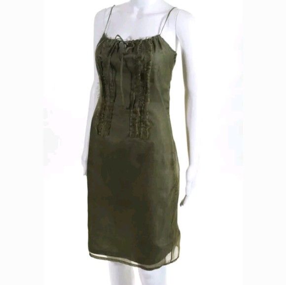 CYNTHIA ROWLEY GREEN FRINGE RUFFLE SPAGHETTi dress