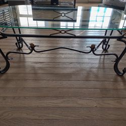Coffee Table- Glass Top Gold w/black Wrought Iron