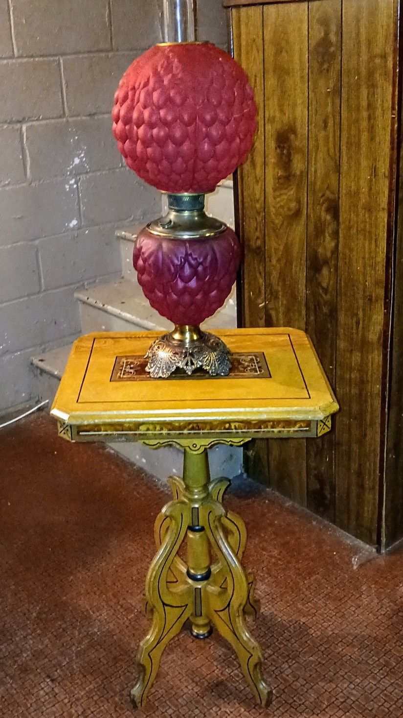 Fantastic Rare Original Victorian 1880's Hurricane Oil Lamp, And 1890's Victorian Parlor Table 