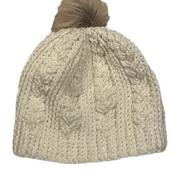 Handmade Women's Winter Pretty Crochet Beanie Hat with Faux Fur Pom Pom, NEW.