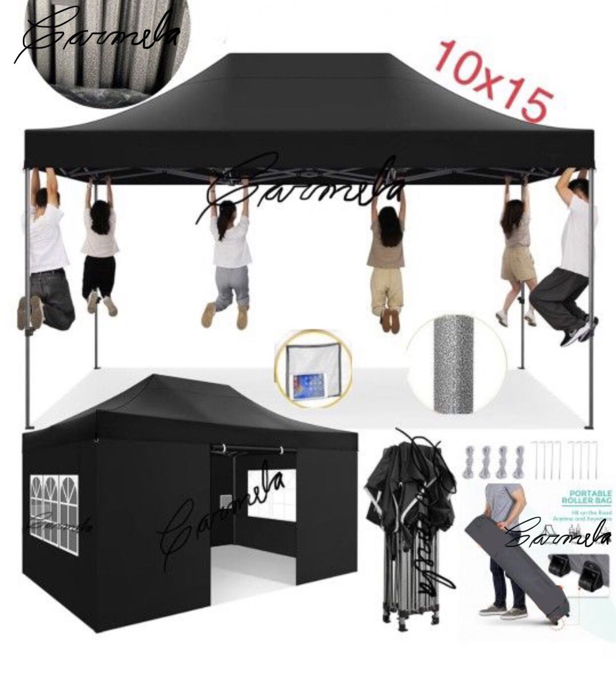 10x15 Pop up Canopy Tent Heavy Duty with 4 Sidewalls, Easy Set-up Commercial Outdoor Party Tent, 100% Waterproof Wedding Canopy Gazebo, 3 Height Adjus
