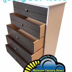 White With Grey Dresser Five Drawer New