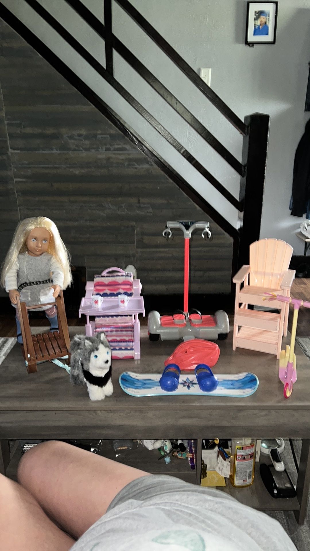 Our Generation Recreation Lot! Sled With Dog, Scooter, Lawn Chair, Doll and Much More