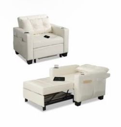 Twin 39" Wide Faux Leather Biscuit Back Convertible Sofa