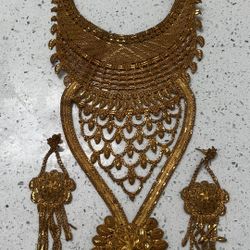 14K African Custom Gold Necklace And Earring Set