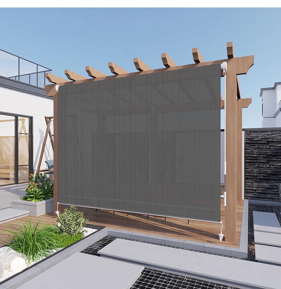 LOVE STORY Patio Shades Roll Up Outdoor Cordless Roller Shade 6'(W)*6'(H) for Patio Porch Gazebo Balcony Deck Backyard,Dark Grey