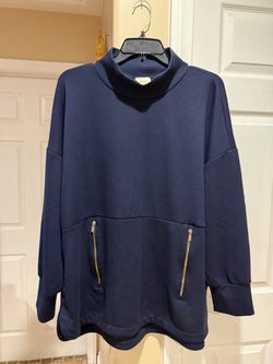 Navy Blue Mock Neck Pullover Sweatshirt