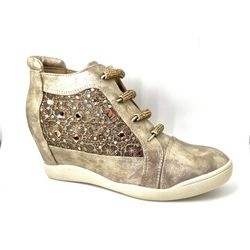 Wedge fashion sneaker with rhinestone Gold Color new in box sizes European size 40(US:9)