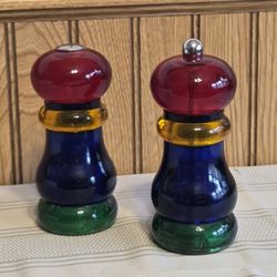 Vintage Olde Thompson 5" Sunset Fiesta Multi Colored Acrylic Salt Shaker & Pepper Mill Set