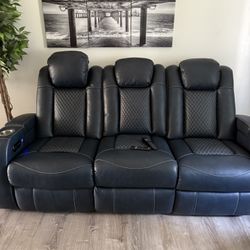 Theater Seating Dual Power Reclining Sofa Dark blue 