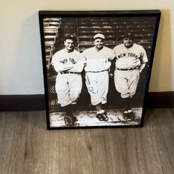 Framed Photo of Lou Gehrig, Babe Ruth, and Miller Huggins