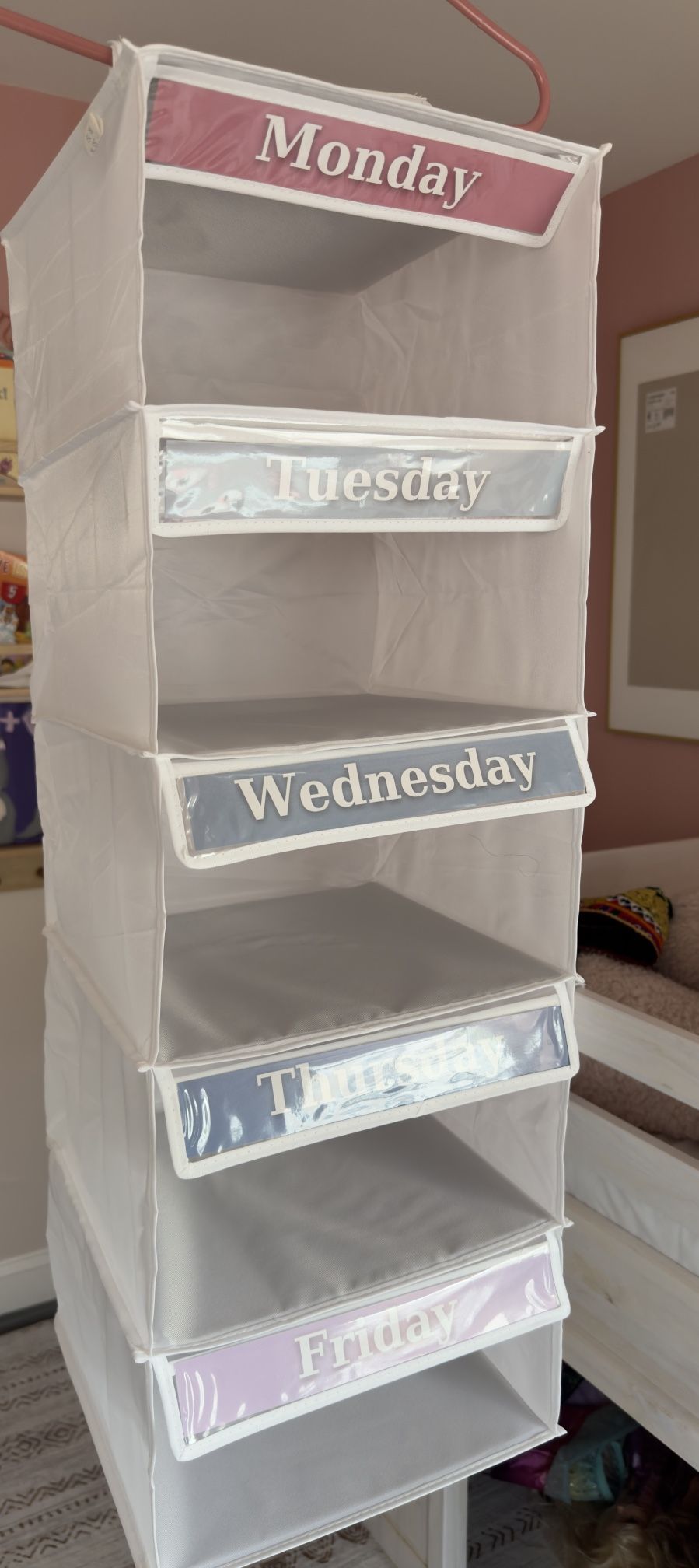 5-Shelf Weekly/Weekday Clothes Organizer for Kids (33”) School/ Day of the Week, Monday through Friday