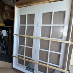 MMI DOOR 60 in. x 80 in. Both Active Primed MDF Glass 10-Lite Clear True Divided Prehung Interior French Door