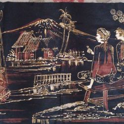 Scenic Print on Black  Fabric