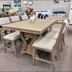 Beautiful Beige Wood Dining Set , Kitchen Table With 6chairs 💥