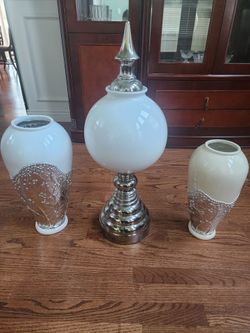 White and Silver Decorative Vase and Finial Set