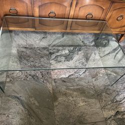 Glass Table In Excellent Condition  40” Wide  22” Side 14” High 