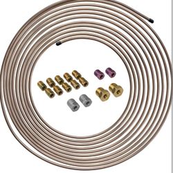 4LifetimeLines 3/16" x 25' Genuine Copper-Nickel Alloy Non-Magnetic Brake Line Replacement Tubing Coil Roll & Fitting Kit, Inverted Flare, Easy to Ben