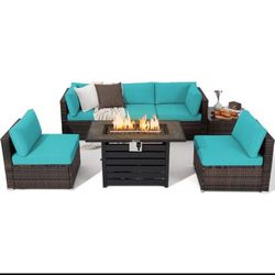 Patio sofa, patio set patio couch, propane, fire pit, outdoor patio furniture, set complete outdoor wicker Raton furniture