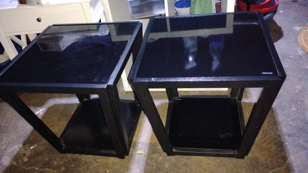 2pc. Blk. Tempered Glass End Tables