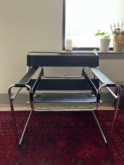 Black Leather Accent Chair (Modern Steel Frame)