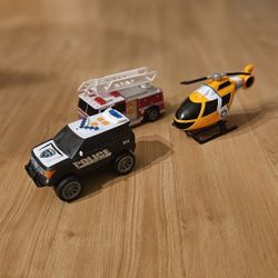 Police And Helicopter And Fire Fighters