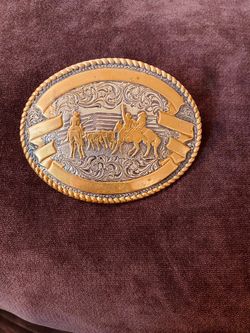 made in the USA Vintage Cromrine belt, buckle, silver with gold ribbon and gold inlay made in the USA USA
