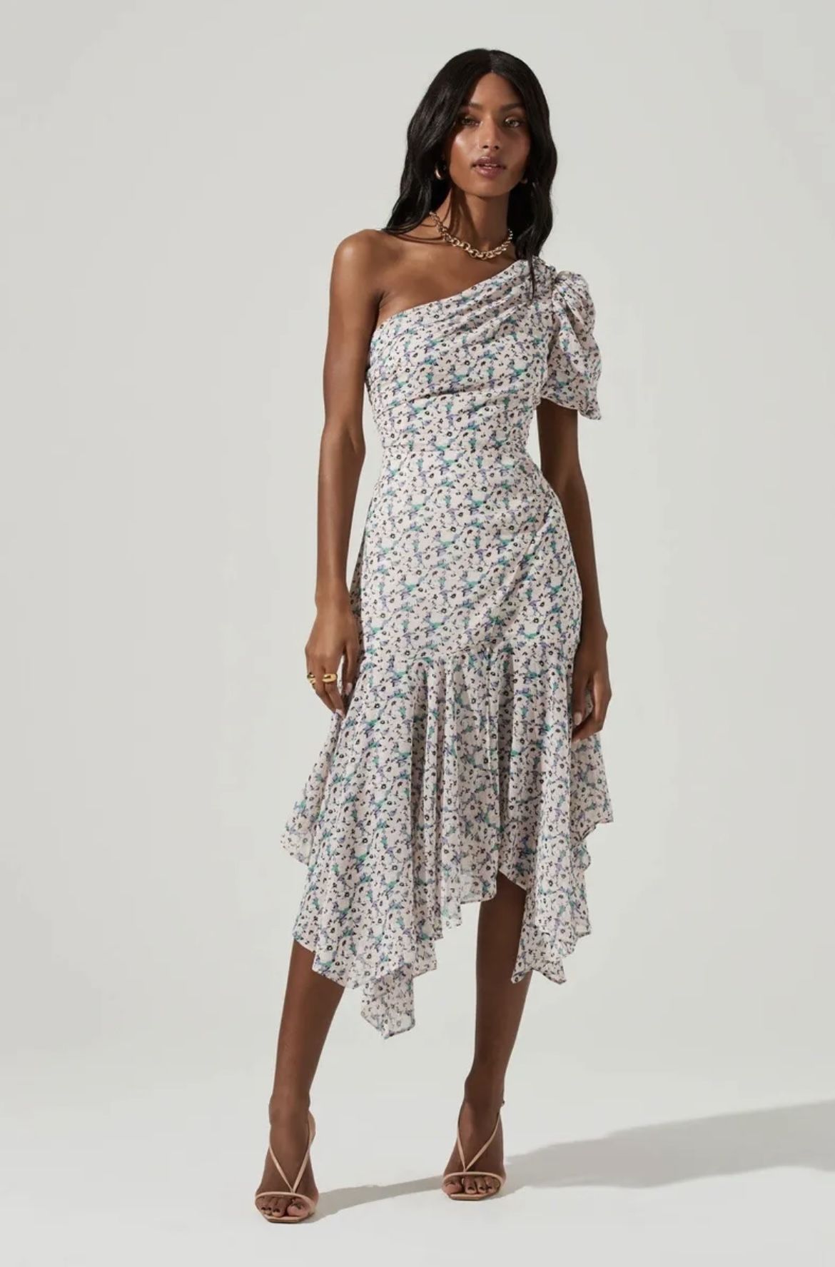 ASTR The Label Santorini Floral One Shoulder MIDI Dress