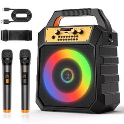 Portable Karaoke Machine for Adults Coaxial Speaker with 2 Wireless Microphones,Bluetooth PA System with 5 Dynamic LED Lights Mode,Supports TF/SD/USB,