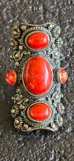 Ornate Red Stone Adjustable Ring