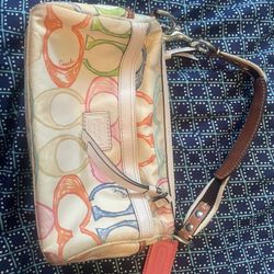 Beautiful, Small White Coach Purse With Multicolored Seas All Over. Looks New