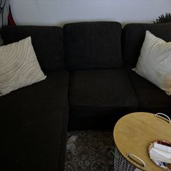 Dark Gray Sectional Sofa W/ Movable Ottoman 