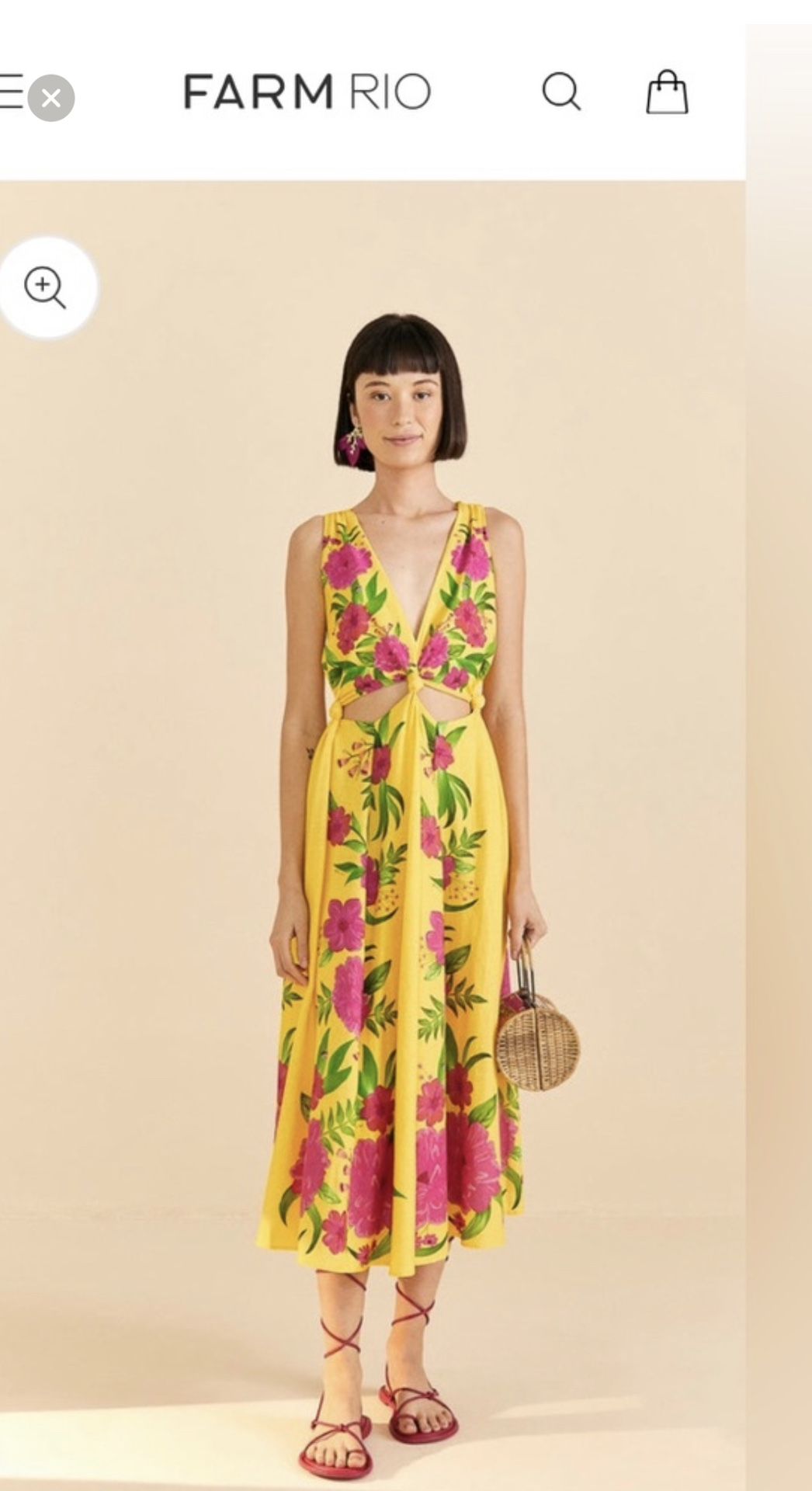 FARM Rio Yellow Romantic Garden Midi Dress - Size M