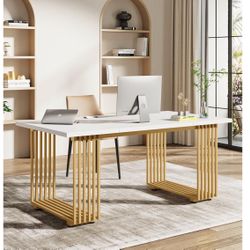 Tribesigns White & Gold Extendable Dining/Office Table